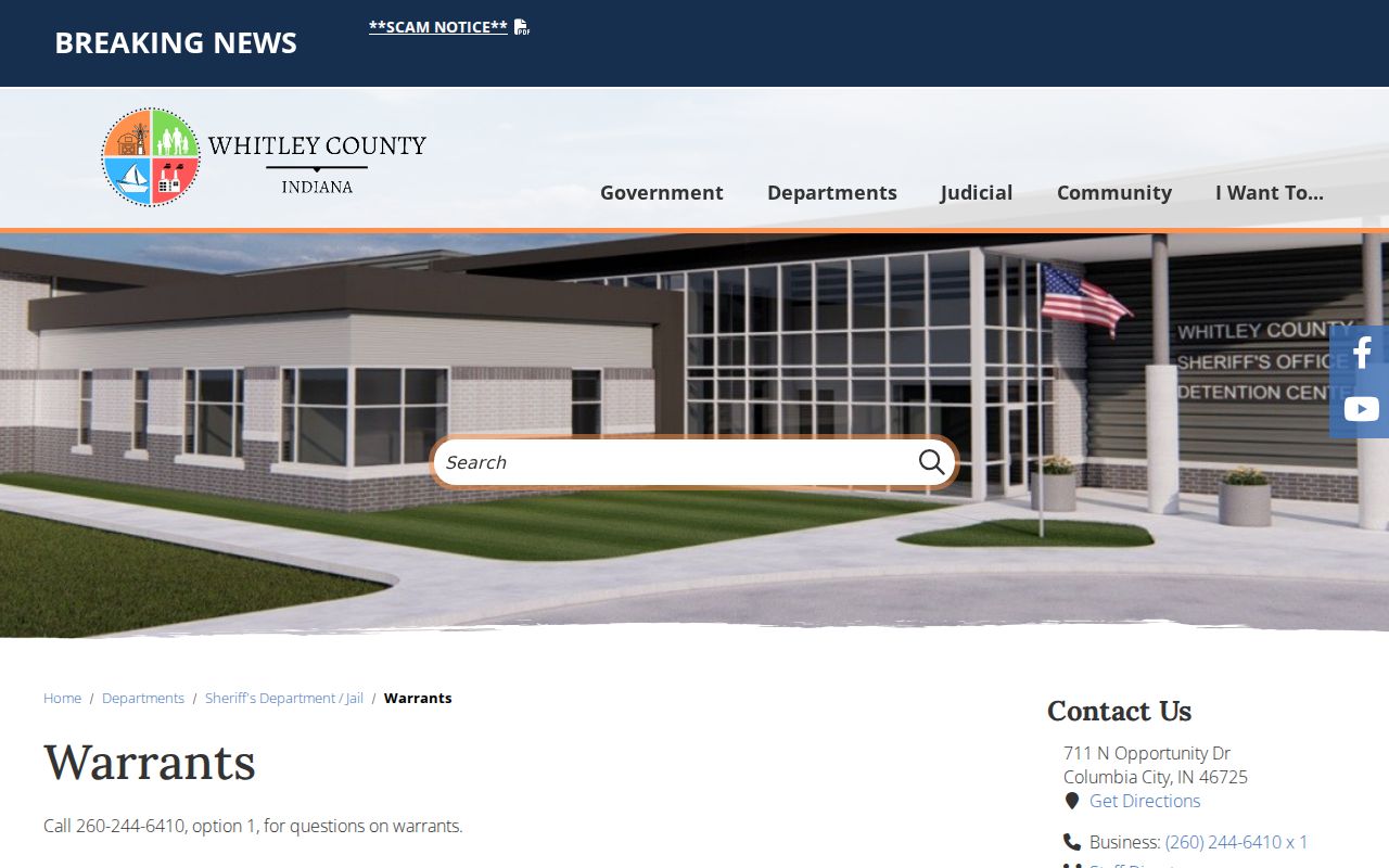 Whitley County warrant records Sheriff phone page